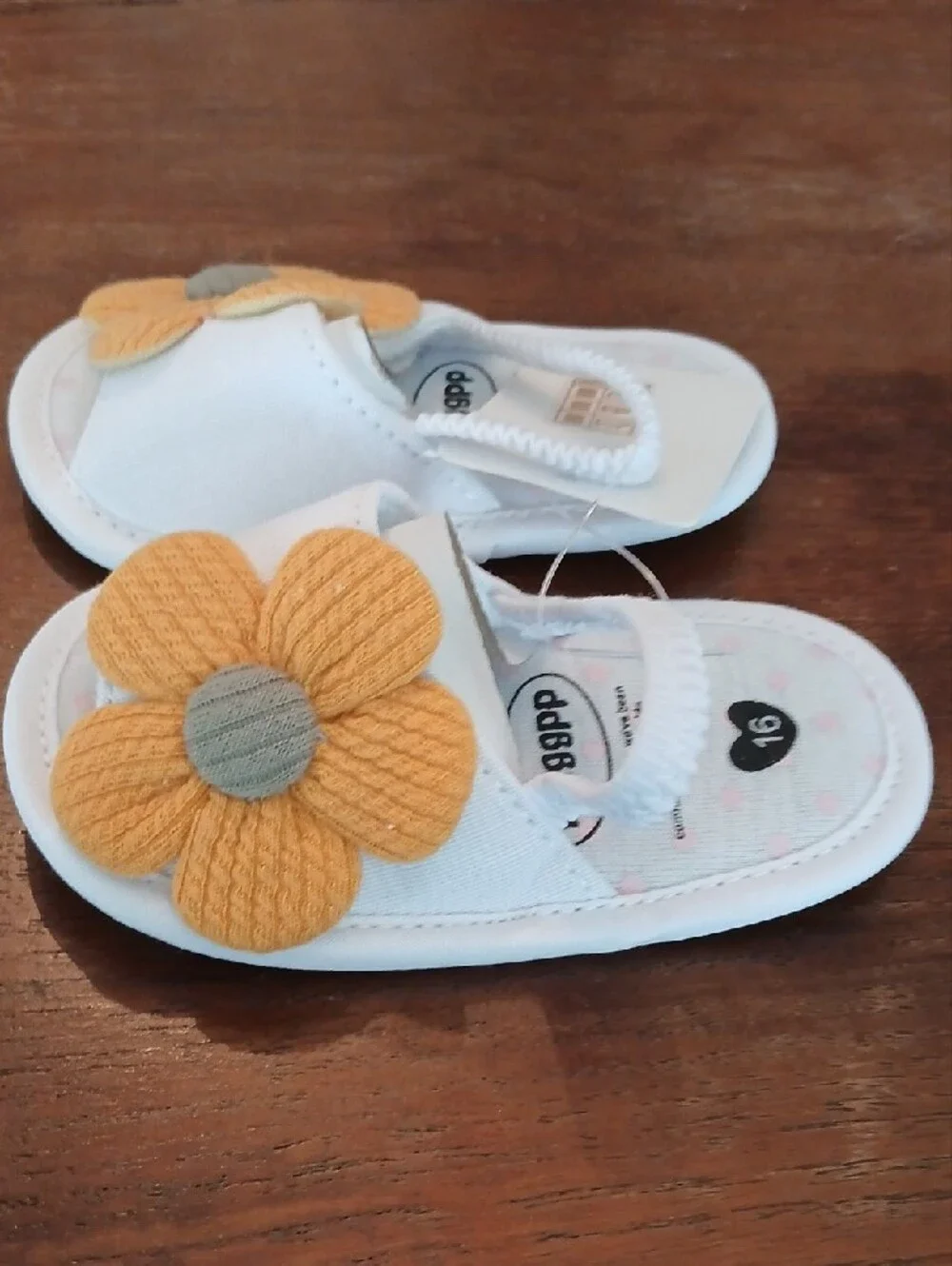 Infant White Sandals with Yellow Flower Accent
